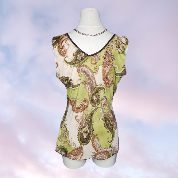 Vintage Agenda Paisley Print Sleeveless Top Green Boho Hippie Y2K Blouse Sz XL - Picture 4 of 6